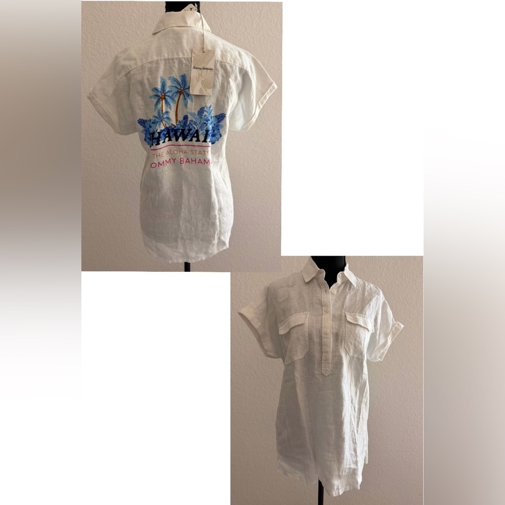 Tommy Bahama 100% Linen Women’s White Button Down Shirt | Short Sleeve